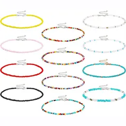 QIMOSHI 12PCS Boho Glass Seed Beads Choker Necklace Colorful Beaded Rainbown Beach Bead Choker Necklaces for Women262H