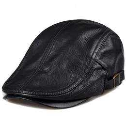 Berets Outdoor unisex oryginalny skórzany kaczka boina cienkie czapki berety dla mężczyzn/kobiet wolny czas na czarno-brązowy 54-61 cm dopasowany Cabbie Bonnet 231012