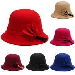 Szerokie brzegi czapki wiadra elegancka wełniana czapka z wełny płaski czapkę dla kobiet jesienna zimowa wełniana czapka jazzowa szerokie grzbiet fedora hat klasyczny melonik hazardzista top hat 231018