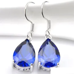 Dangle Chandelier 10prs Luckyshine Teardrop Blue Topaz gemstone sier women fashion earrings cubic zirconia earrings244j drop deliv dh0bi