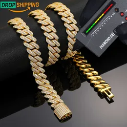 Dropshipping ucuz fiyat hip hop erkek mücevherleri 14mm 925 STERLING Gümüş VVS Moissanite Elmas Buzlu Küba Bağlantı Zinciri Kolye
