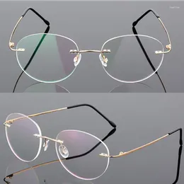 Solglasögonramar 9 Färg Retro Halv rund vikbar ultralätt minnes Titanlegering Rimlös glas Ram Män receptbelagd myopia optisk