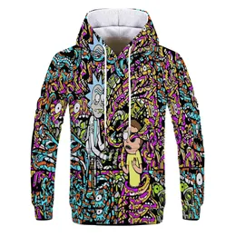 Men s hoodies tröjor grafiska y2k hoodies streetwear blus har en hatt överdimensionerad ventilera ingen blixtlås 3D -tryck anime karaktärer Rick 231017