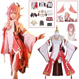 Genshin Impact Yae Miko Guuji Yae Cosplay Costume Genshin Deguisement Wig Dress Party Outfit Halloween Costumes for Women Girlcosplay