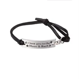 GX081 Lettere di design personalizzato di Ti amo alla luna e retro Bracciale in pelle con ciondolo gioielli ispiratori Gift281H