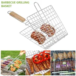 BBQ Tools Accessories Non stick Fish Grilling Basket Barbecue Rack Grill Net Steak Meat Shrimp Vegetable Holder Tool Kitchen 231018