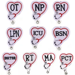 Custom Medical Key Ring Felt Stethoscope OT NP RN LPN ICU BSN DOCTOR RT MA PCT Retractable Badge Reel For Nurse Accessories306o