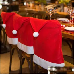 Decorazioni natalizie Sedia Er Tessuti non tessuti rossi Cappello di Babbo Natale Indietro Ers Per ornamento di Natale Decorazione cena a casa Banchetto Party Dhbfd