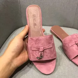 Loro Piano Shoes Designe Fashion Flature Flats for Women Dress Shoes Charms Summer Slides Slippericed Suede Slippers Luxe Sandals أحذية أصلية L