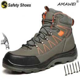 Boots Amawei Safety Men Kvinnor Vattentät ståltå oförstörbara skor Antislip Anti Smashing Puncture Proof Male Footwear 231018