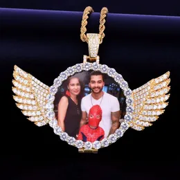 Выполненное на заказ Po с медальонами с крыльями, ожерелье, подвеска, веревочная цепочка цвета: золото, серебро, кубический циркон, мужская хип-хоп Jewel246C