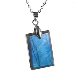 Colares Pingente Genuíno Natural Labradorite Azul Luz Gems Forma Retângulo Pedra Poderosa Mulheres Colar 22x15x6mm