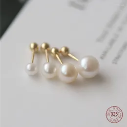 Boucles d'oreilles en argent Sterling 925, perle géométrique pour femmes, ornement avancé, boule ronde, bijoux de perçage pour mariée de mariage