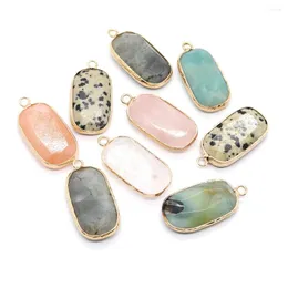 Pendant Necklaces 2pcs/pack Rectangle Shaped Rose Quartz Damation Jasper Natural Semi-precious Stone Pendants 15x30mm DIY For Making