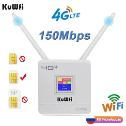 Roteadores KuWfi 4G LTE CPE Wifi Router CAT4 150Mbps Sem fio SIM desbloqueado com antena externa WANLAN RJ45 231018