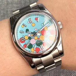 Orologi da polso 36mm/39mm Vetro zaffiro Quadrante a forma di cerchio multicolore Luminoso lucido Giappone NH35A Movimento automatico dell'orologio da uomo in acciaio inossidabile