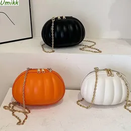 Akşam çantaları cadılar bayramı balkabağı eğlenceli yuvarlak küçük satchel çanta yenilikleri kadınlar zincir crossbody pu deri çıkarılabilir kayış mini şeker 231017