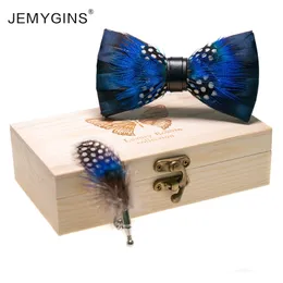 Bow Ties Feather bow tie Wood box set and Feather pin Necktie Cravate Homme Noeud Papillon Corbatas Hombre Pajarita Gift for men wedding 231013