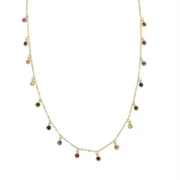 925 Sterling Silver Rainbow CZ Drop Choker Necklace for Women 2018ゴールドメッキvermeiltiny round dotsステートメントネックレス276v