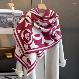 スカーフ2023高級ブランド濃い暖かい冬の抽象的な花のデザインパシュミナショールとラップ女性スカーフカシミアブファンダ