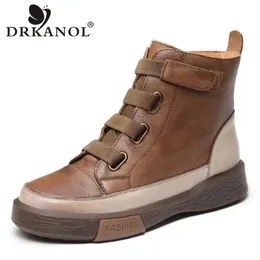 Drkanol 337 handgefertigtes Retro -echtes Leder Herbst Winter Schnee Frauen warme Schuhe gemischte Farben Flache Knöchelstiefel 231018