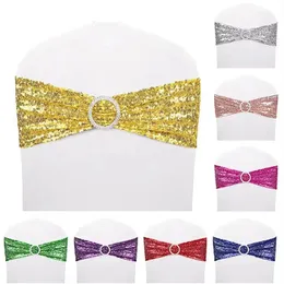 SASHES 10 50PCS Sequin Chair for Party Dinner Banquet Cover Decoration Stretch Bow Back Flower Bands 231018