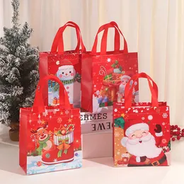 Gift Wrap 4Pcs Merry Christmas Bags with Handle Non Woven Fabrics Santa Claus Snowman Candy Snacks Packing Pouch Party Deco 231017