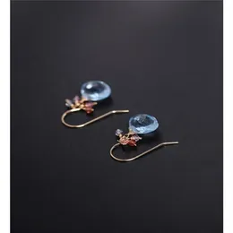 Серьги DAIMI с небесно-голубым топазом и драгоценными камнями, женские серьги из натурального 18-каратного золота, серьги Caibao DIY Gift2357