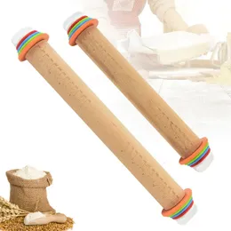 Rolling Pins Pastry Boards Beech Wood Rolling Pin Adjustable Graduated Flour Stick Thickness Pressing Roller Dough Wooden Rolling Pin Baking Cake Tools 231018