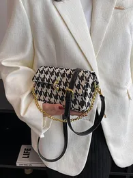 Вечерние сумки Ретро контрастная клетчатая женская сумка Дизайнерская маленькая твидовая сумка через плечо для женщин Трендовая сумка-цепочка Женские клатчи