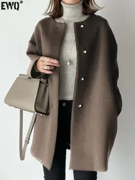 Wool Blends ewq elegancki wełniany płaszcz z długim rękawem pojedynczy piersi luźne gęste płaszczowe jeździe ciepło kurtka jesień zima 231018