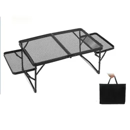 Camp Furniture Black Folding Table Outdoor Camping Portable Ultra-Light Aluminum Alloy Binaural Iron Grid Frame Height Adjustable Coffee Table 231018