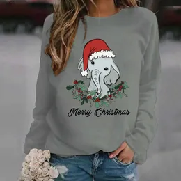Kvinnors tröjor Kvinnor huvtröjor God julbrev elefant bär en hatt grafik kvinnor lös tröja grafisk överdimensionerad tjej y2k casual hoodiesl231018