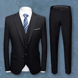 Ternos masculinos 1 conjunto elegante terno formal aconchegante jaqueta colete calças mangas compridas botões de emagrecimento ajuste fino