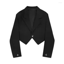 女性のスーツ韓国の黒いスリムショートスーツジャケット女性不規則な裾シングルボタンノッチ付き襟長袖の女性ブレイザーchaqueta mujer