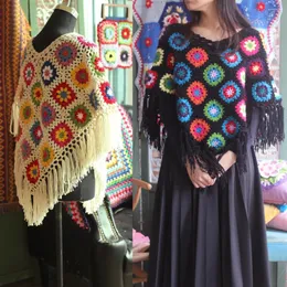 Suéteres femininos tiyihailey 2023 borlas crochê outerwear feito à mão nacional mulheres pashmina inverno xale manto