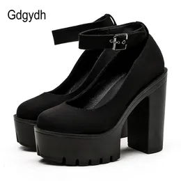 Sapatos de vestido Gdgydh Primavera Outono Mulheres Chunky Block Plataforma de Salto Alto Sapatos Ankle Strap Fivela Bombas Gótico Punk Sapatos para Modelo Nightclub 231016