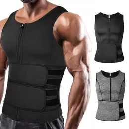 Midje mage Shaper Neoprene Men's Shapers svettväst för män midja tränare väst justerbar träningskropp shaper med dubbel blixtlås för bastu kostym 231018