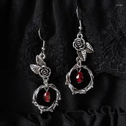 Brincos pendurados escuro gótico oculto rosa cristal gota para mulheres vintage cor prata goth punk moda jóias acessórios de halloween