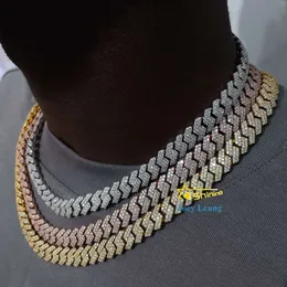 Fine Jewelry Hip Hop Gold Plated 925 Silver 2 Rows Vvs Moissanite Diamond Iced Out Miami Cuban Link Chain Necklace for Men