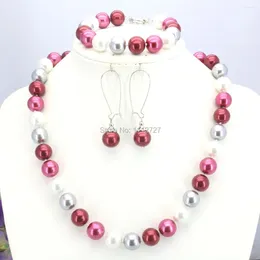 Colar brincos conjunto 10mm redwhitesilvercolor concha pérola contas pulseira define jóias fazendo design feminino meninas presentes de natal