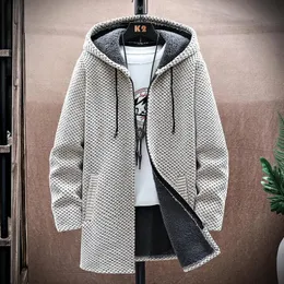 Мужские свитера, кардиган, кашемировое длинное пальто с капюшонами, осень-зима, флисовый теплый однотонный свитер, ветровка, мужская одежда 231018