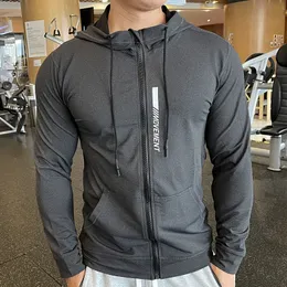 Mens Hoodies Sweatshirts Sports Quick Dry Elastic Hooded Male Fitness Running Jackets Outdoor Gym Coats Casual Workout Sportwear Sunscreen 231018