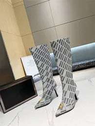 Projektant Luxury V X F Jacquard Boots Heel Bootie Kim Jones Donatella z oryginalną torbą na pyłek