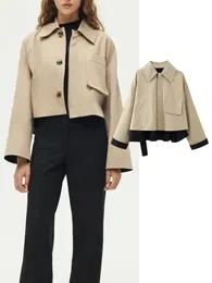 سترات نسائية TRAF Women Patchwork Short Trench Coat Autumn 2023 Fashion Female Windbreaker Casual Single Single Single Coats 231018