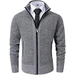 Herrtröjor Vintae Sticked Cardian Jackets för män Vinter Casual Lon Sleeve Turn-Down Collar Sweater Coats Autumn Fasion Ytterkläder