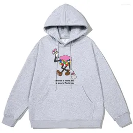 Herrtröjor positiva optimistiska och glada målare tecknade hoodie män harajuku mode hoody lös överdimensionerad kläder bomullsweatshirt