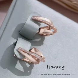 Brincos harong minimalista geométrico rosa cor de ouro luxo cobre hipoalergênico cristal anéis de orelha jóias femininas para mulher
