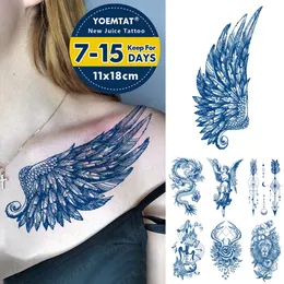 5 st tillfälliga tatueringar semi-permanent vattentät tatuering klistermärken vinge fjäder genipin örtjuice varar bläck falsk arm axel midja tatoo 231018
