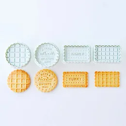 Stampi da forno 4 pezzi / set modello waffle taglierina a stantuffo rotondo forma quadrata biscotto biscotto stampo per torta dessert pasticceria taglierina stampo strumenti di cottura 231018